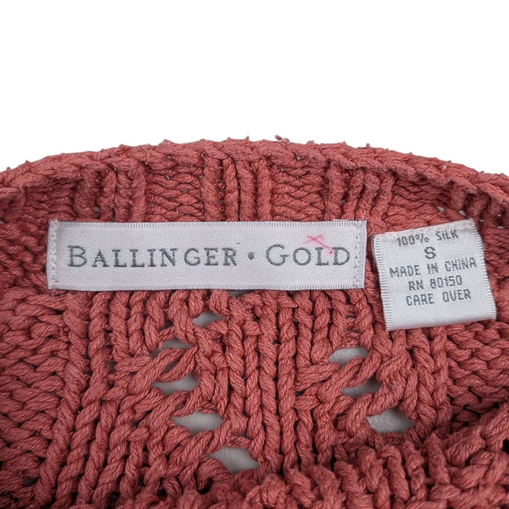 Ballinger‎ Gold Women's Silk Cable Knit Sweater Coral Size S 100% Silk - Picture 3 of 8